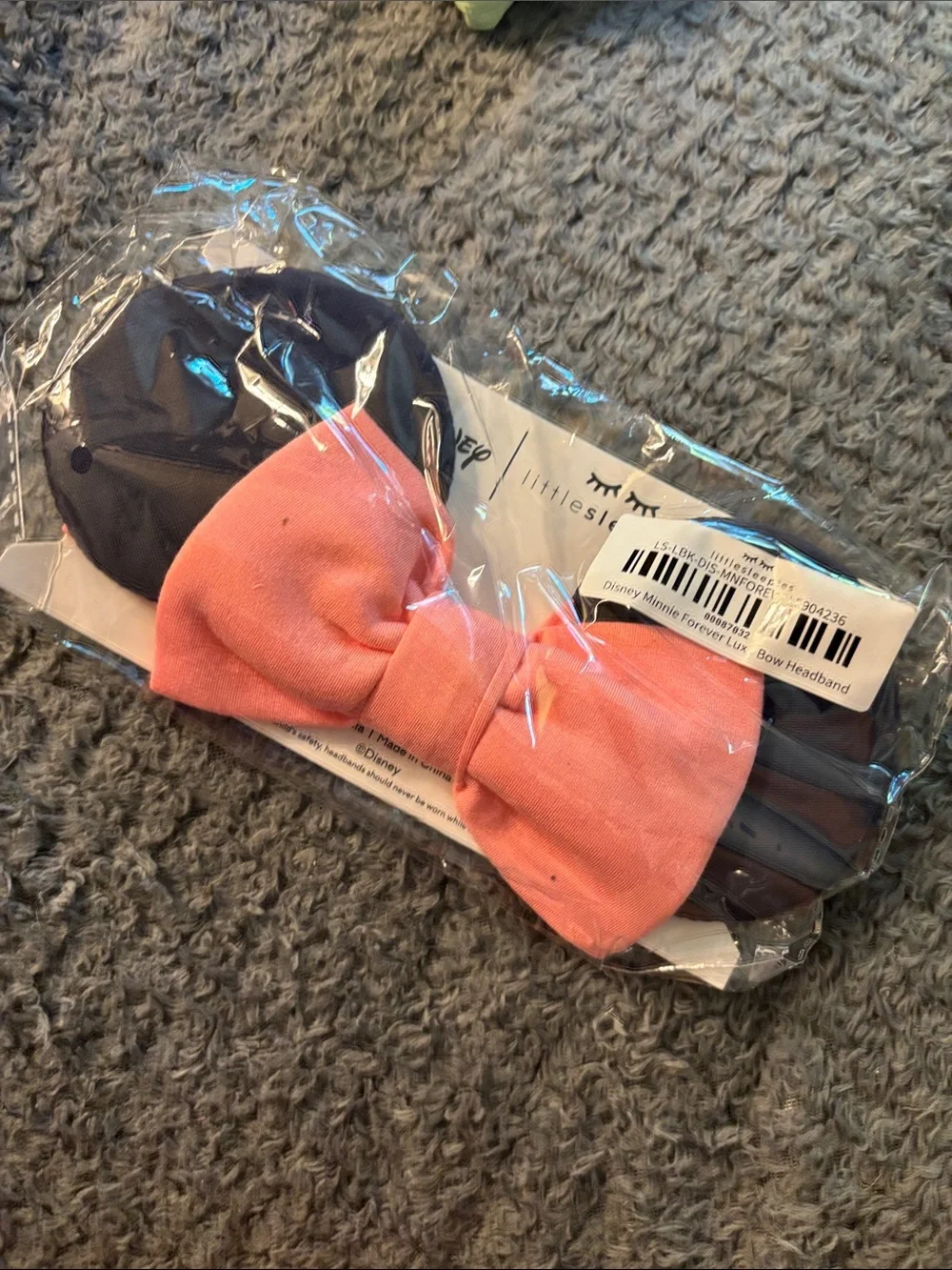 Little Sleepies Coral Pink Bow Headband with Black Ears